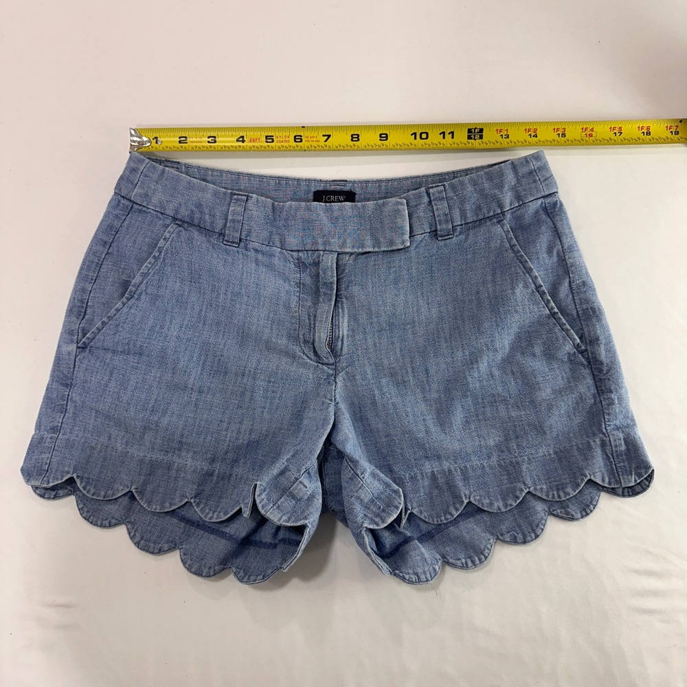 J.Crew Scalloped Hem Chambray Shorts Women Size 2 Blue Cotton | Coastal Preppy - Picture 6 of 6